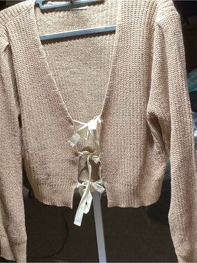 Altar'd State Beige Knit Tie-Front Cardigan